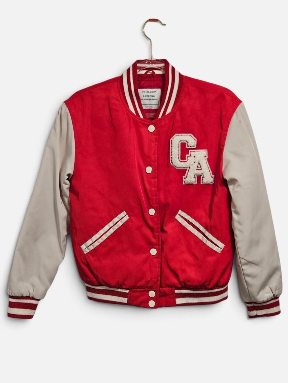Primark Kids Red Varsity Bomber Jacket CA Patch Preppy 9-10Y